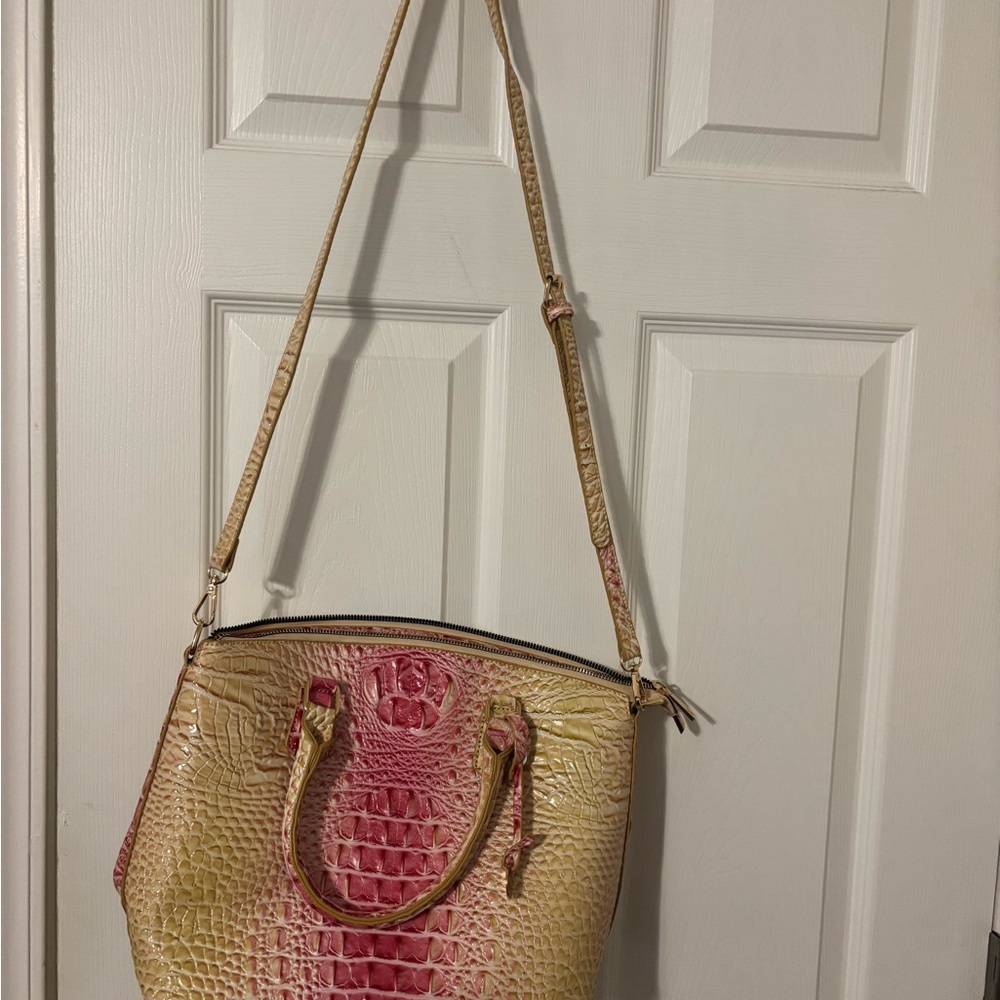 Women's Pink and Cream Croc-Embossed Satchel